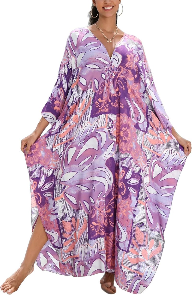 KEYLORTING Women's Plus Size Kaftan Dress – Plus Size Maxi Dress Moo Moos Beach Cover Up,Bathing Suit Cover-Up Loungewear - Image 1